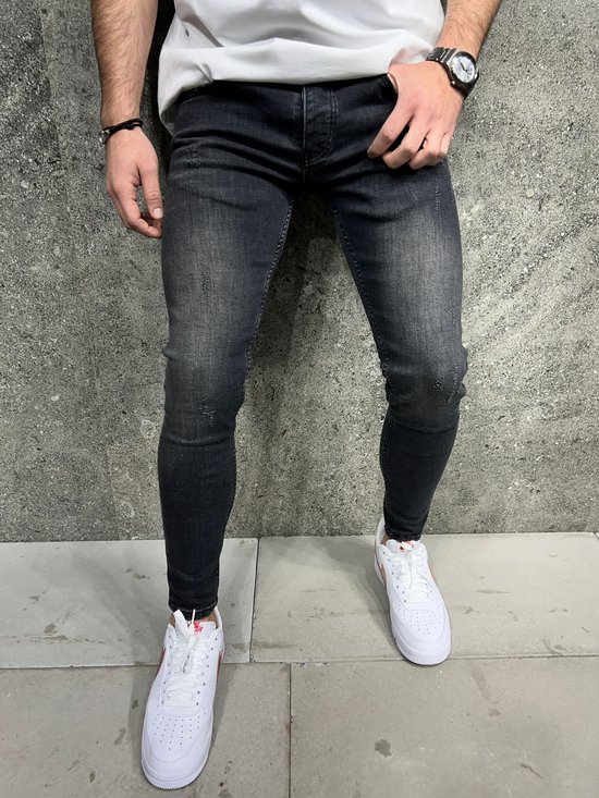 Mannen Stretchy Ripped Skinny Jeans Vernietigd Hole Slim Fit Denim Hoge Kwaliteit Jeans-W36