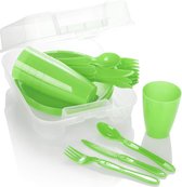 31-delige picknickset, picknickmand en herbruikbaar servies voor 6 personen, ideale picknickkoffer voor camping, camper, strand en rugzakreizen (groen)