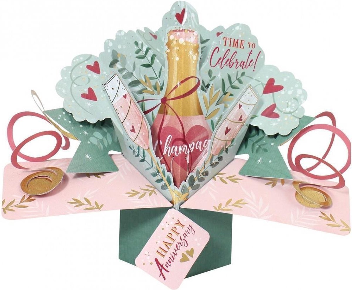 3D Pop-up wenskaart met envelop - ANNIVERSARY CHAMPAGNE FLUTES- pop 203
