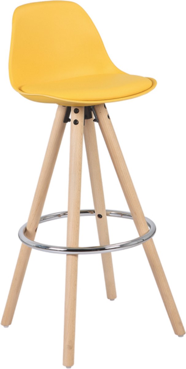 Happyment Hoge Barkruk Zizi - Zithoogte 75cm - Geel - Set van 1 - Keuken - Barstoelen - Met rugleuning - Kunstleer - Bruin frame