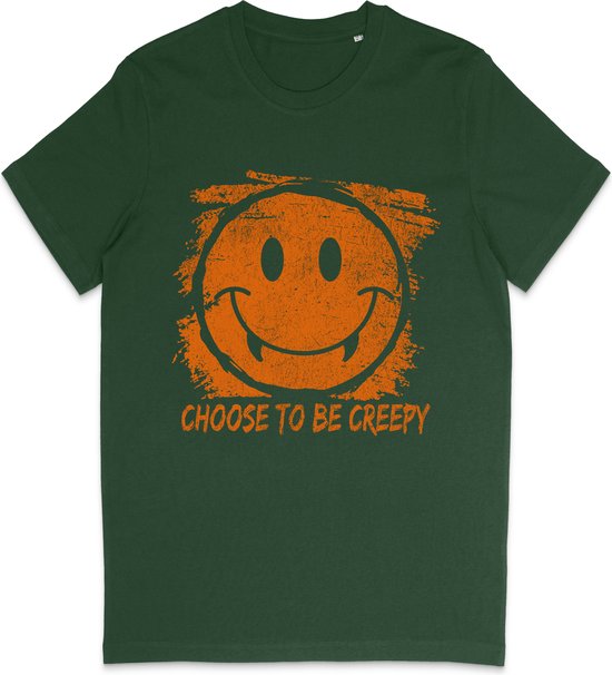 T Shirt Jongens Meisjes - Halloween Smiley - Groen - Maat 152