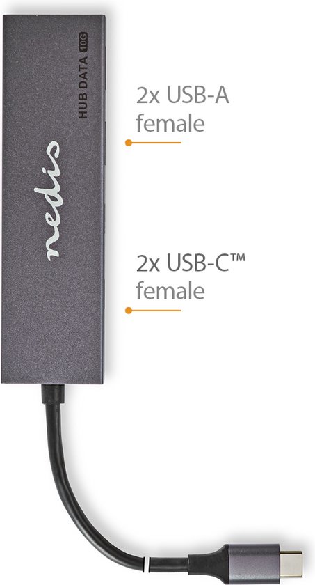 Hub USB, 1x USB-C™ 3.2 Gen 2 Male, 2x USB-A 3.2 Gen 2 Female / 2x USB-C™  3.2 Gen 2 Female, 4-Port port(s), USB 3.2 Gen 2, Alimenté par port USB