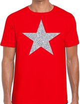 Zilveren ster glitter t-shirt rood heren M