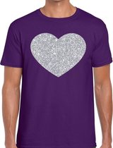 Toppers Zilver hart glitter fun t-shirt paars heren - i love shirt voor heren XXL