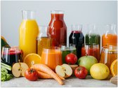 Poster Glanzend – Eten - Fruit - Glazen - Flessen - Kleuren - 80x60 cm Foto op Posterpapier met Glanzende Afwerking
