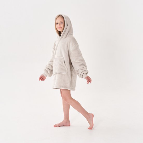 JUNIOR Sweat à capuche oversize pour enfant - 50x70 cm - Sweat à capuche et couverture en un - avec capuche - Pierre ponce - beige