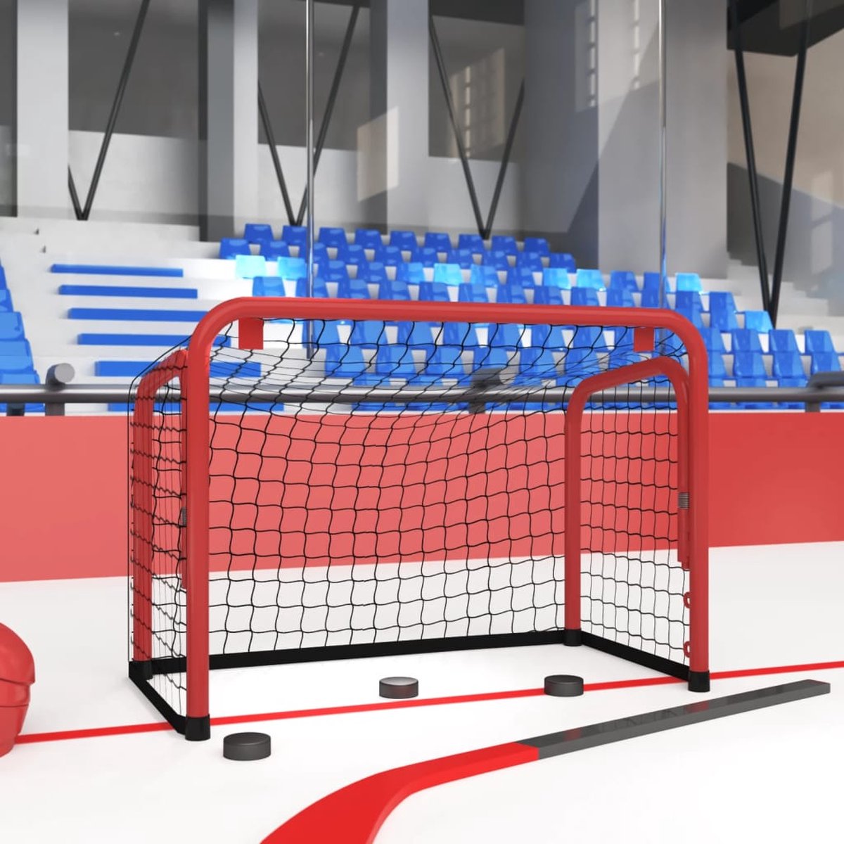 The Living Store Hockeydoel - Duurzaam polyester net - Stabiel stalen frame - Brede toepassingen - Eenvoudige montage - Rood/Zwart (68x32x47 cm)