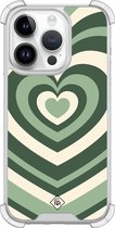 Casimoda® hoesje - Geschikt voor iPhone 14 Pro - Groen Hart Swirl - Shockproof case - Extra sterk - Siliconen/TPU - Groen, Transparant