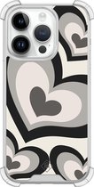 Casimoda® hoesje - Geschikt voor iPhone 14 Pro - Hart Swirl Zwart - Shockproof case - Extra sterk - Siliconen/TPU - Zwart, Transparant