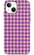 xoxo Wildhearts When In Paris Purple - Single Layer - Hardcase hoesje geschikt voor iPhone 14 hoesje - Paars hoesje - Hoesje geruit geschikt voor iPhone 14 - Paarse case geschikt voor iPhone 14 case - paars / beige