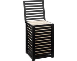 Zwarte Bamboe wasmand 65 Ltr met deksel en waszak 40x40x58 cm - Zwart