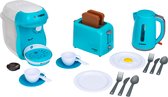 Klein Toys Bosch ontbijtset - broodrooster, koffieapparaat, waterkoker, accessoires - incl. watervuloptie en geluidseffecten - turquoise