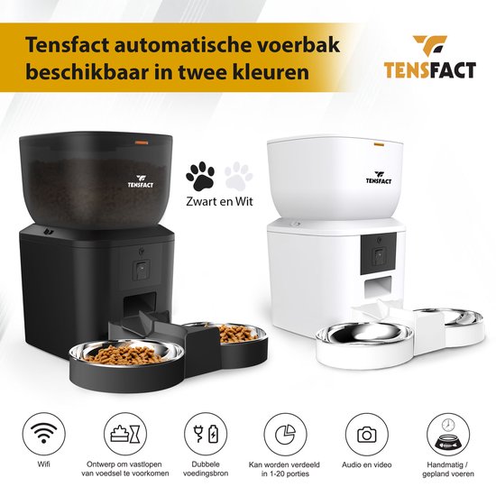 Automatische Voerbak Kat - Voerautomaat Kat met Camera - Enkel en Duo Bak - Voerbak Kat - Zwart - Tensfact® - Tensfact