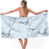 Strandhanddoek, 180 x 75 cm, microvezel badhanddoek voor dames, badhanddoek, groot voor strand, sneldrogend, 360 g (walvis)