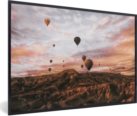 Fotolijst incl. Poster - Landschap - Luchtballon - Bergen - Bruin - 90x60 cm - Posterlijst