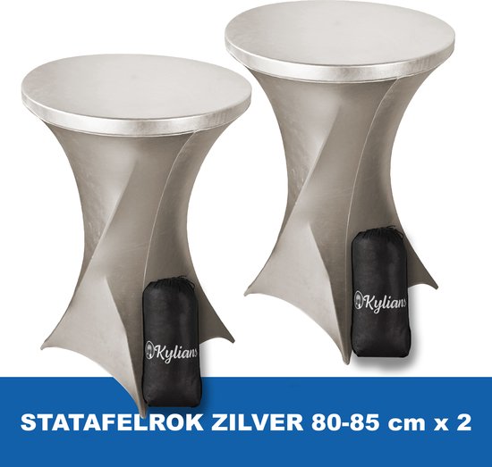 Statafelrok Zilver x 2 – ∅ 80-85 x 110 cm - Statafelhoes met Draagtas - Luxe Extra Dikke Stretch Sta Tafelrok voor Statafel – Kras- en Kreukvrije Hoes