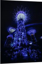 Acrylglas - Bomen - Planten - Toren - Paars - Blauw - 80x120 cm Foto op Acrylglas (Met Ophangsysteem)
