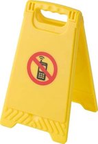 ABS waarschuwingsbord met spiegel - verboden mobiel - Kunststof - Geel - 14 cm hoog