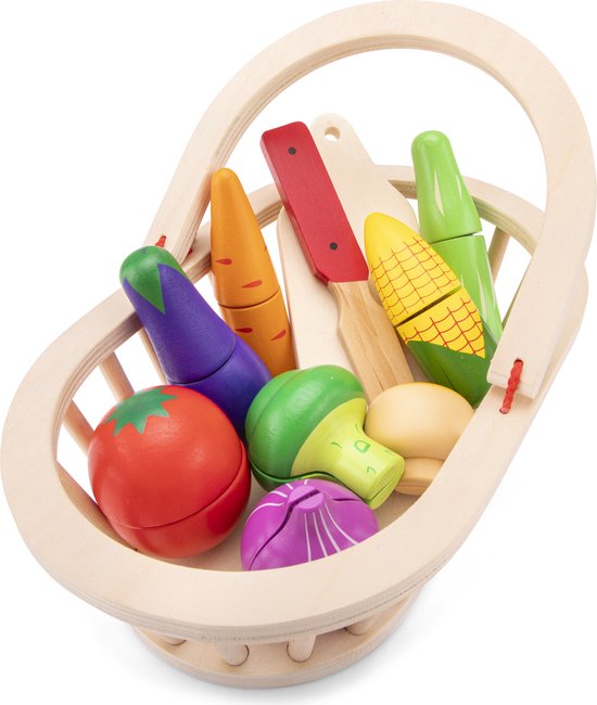 New Classic Toys Speelgoedeten en -drinken - Houten Speelgoed Groentemand - Inclusief 8 groentensoorten