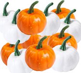 12 stks Kleine Kunstmatige Levensechte Pompoen Herfst Oogst Mini Pompoenen voor Thuis Tuin, Herfst Oogst Decor, Thanksgiving of Halloween Decoratie (Wit, Oranje)