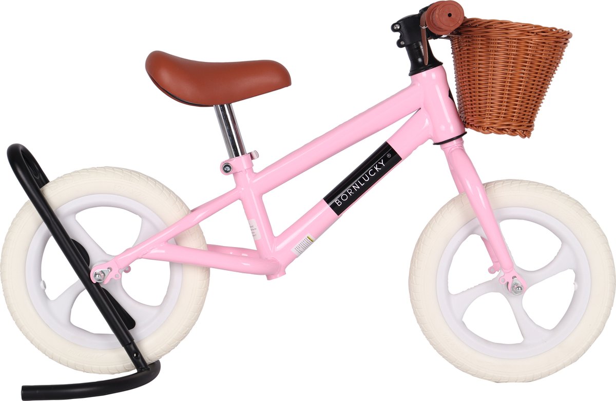 Born Lucky® Loopfiets Met Fietsmand– Vanaf 2 jaar – 12 inch massieve banden - Verstelbaar Zadel & Stuur – Roze — afbeelding 8