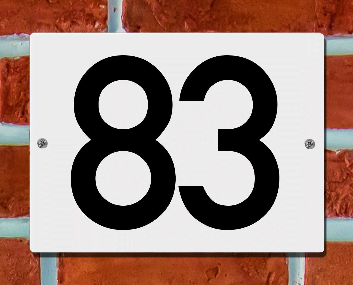 Huisnummerbord Wit - Nummer 83 - 15 x 12 cm - incl. bevestiging | - naambord - nummerbord - voordeur