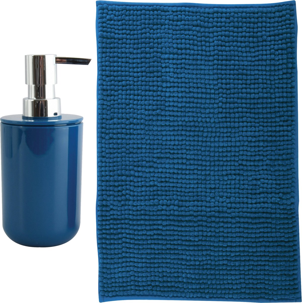 MSV badkamer droogloop mat - Milano - 40 x 60 cm - met bijpassende kleur zeeppompje - donk