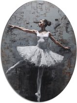 Dibond Ovaal - Muurschildering van Witte Dansende Ballerina - 60x80 cm Foto op Ovaal (Met Ophangsysteem)