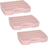 Plasticforte Opbergkoffertje/opbergdoos/sorteerbox - 3x - 13-vaks - kunststof - roze - 25 x 21 x 4 cm