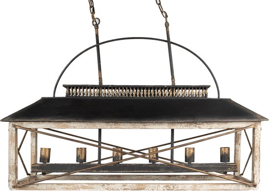 Clayre & Eef Lampes à suspension 99x30x70 cm Noir Marron Fer Bois Lampe de table à manger