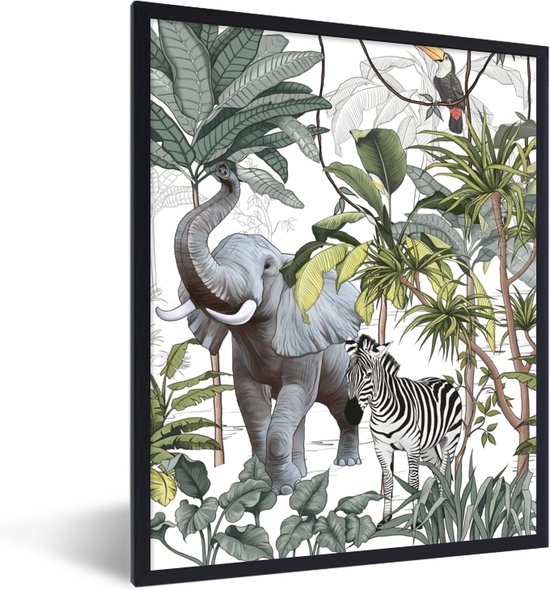 FrameYourWall® - Fotolijst met poster 30x40 - Jungle - Wilde dieren - Vintage - Groen - Fotokader van hout - Kaders en lijsten - Houten fotolijstje - Wissellijst voor muurposter - Picture en photo frame - Posterlijst - Fotohouder