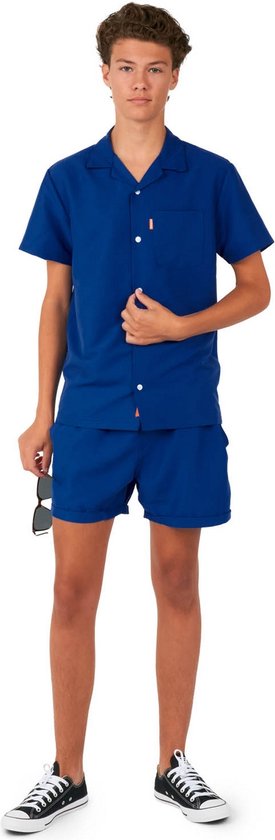 OppoSuits Tiener Navy Royale - Jongens Zomer Set - Bevat Shirt En Shorts - Blauw - Maat: EU - Jaar
