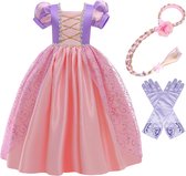 Het Betere Merk - Prinsessenjurk meisje - Roze / Paarse jurk - maat 98 (100) - Verkleedkleding meisje - Carnavalskleding Kind - Kleed - Lange handschoenen - Haarband
