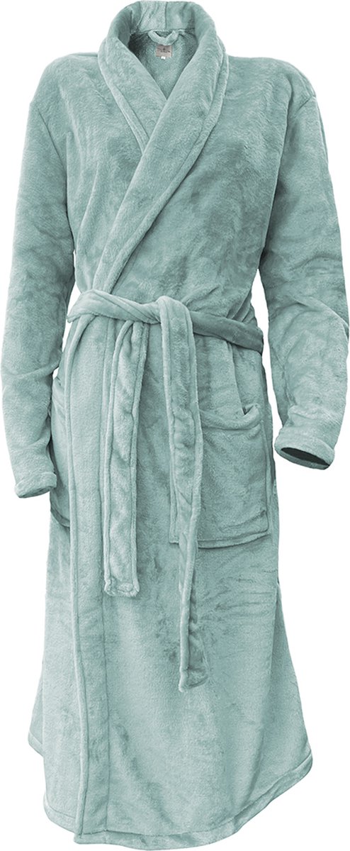 LINNICK Flanel Fleece Uni Badjas - Soft Green - L - Badjas Dames - Badjas Heren