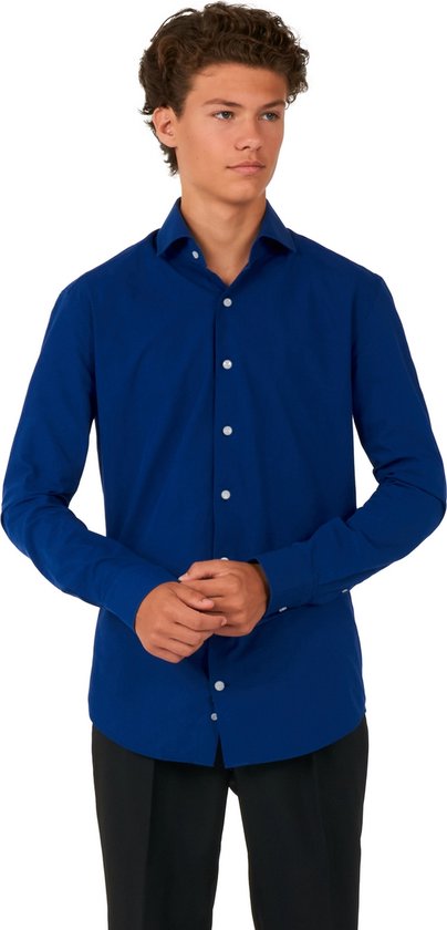 OppoSuits SHIRT LS Navy Royale Tiener - Jongens Overhemd - Effengekleurd - Blauw - Maat: EU - Jaar