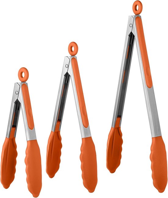 3 stuks 17,5 cm roestvrij staal kleine tang met siliconen tips, mini keukentang voedsel serveertang kooktang spatel voor salade BBQ koken en meer (rood groen blauw