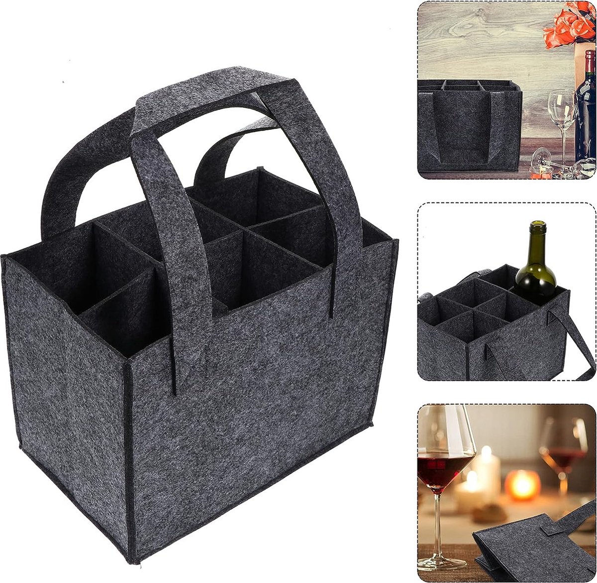 Sac à Bouteilles En Feutre Pour 6 Bouteilles - Grijs - Avec Séparateur