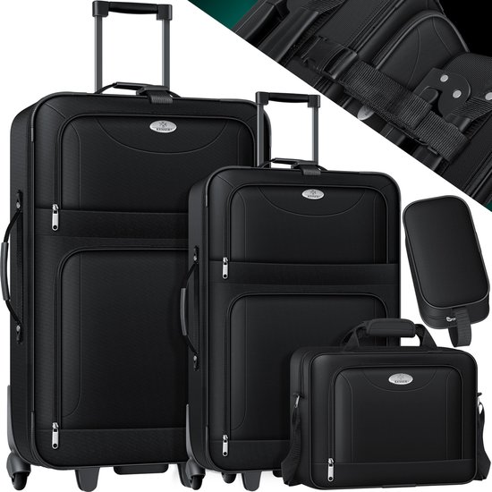 Valise de Voyage à roulettes Rigide M - L - XL Valise de Transport Noires  Ensemble de valises M + L + XL