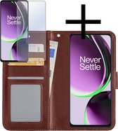 Hoes Geschikt voor OnePlus Nord CE 3 Lite Hoesje Book Case Hoes Flip Cover Wallet Bookcase Met Screenprotector - Bruin