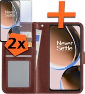 Hoesje Geschikt voor OnePlus Nord CE 3 Lite Hoes Bookcase Flipcase Book Cover Met 2x Screenprotector - Hoes Geschikt voor OnePlus Nord CE 3 Lite Hoesje Book Case - Bruin