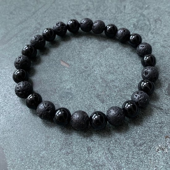 Armband - natuursteen - lava - gepolijste zwarte agaat - 8 mm 20,5 cm