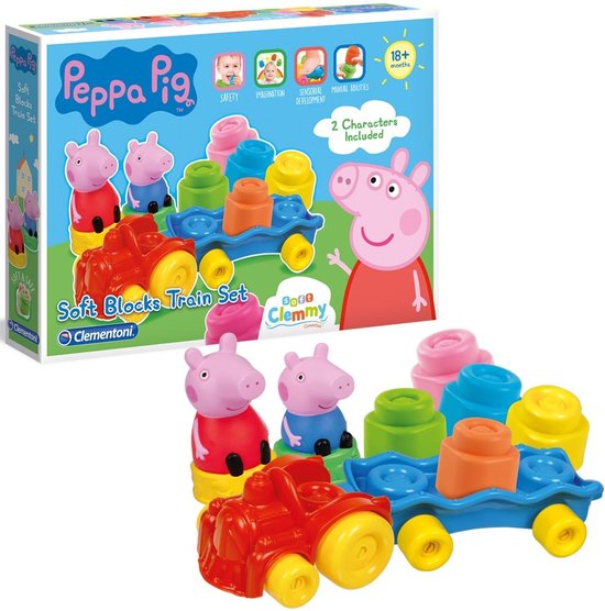 Baby Clementoni - Kleine Treinset Peppa Pig - Blokkenwagen - 14 stukjes, blokken voor kinderen van Clementoni — afbeelding 4
