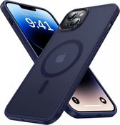Hoesje Geschikt voor Apple iPhone 14 - Compatibel met MagSafe - Matte Beschermhoes - Back Cover met Magneet - Geschikt voor Draadloos Opladen met Magnetische Ring - Donkerblauw