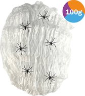 Fjesta Spinnenweb - Halloween Spinnenweb - Halloween Decoratie - Inclusief 6 Spinnen - 100g - Wit