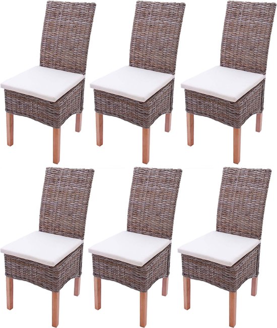 Set de 6 Chaises de salle à manger, chaise en osier M44, rotin Kubu ~ avec coussin d'assise