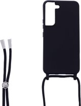 LuxeBass Siliconen hoesje met koord geschikt voor Samsung Galaxy S22+ - Zwart - telefoonhoes - gsm hoes - telefoonhoesje