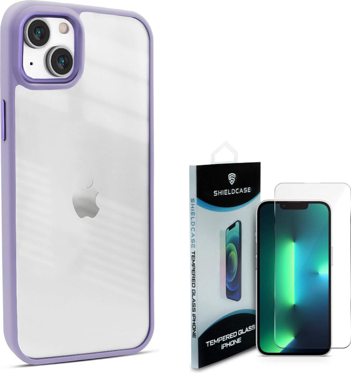 Coverzs Geschikt voor iPhone 13 solid bumper hoesje mat (paars) - Shockproof hoesje incl. Screenprotector - Bescherming glasplaatje geschikt voor iPhone 13 - Screen protector glas - Full Cover bescherming + beschermhoes