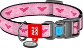 WAUDOG Wonder Woman Halsband / Hondenhalsband - Nylon - Roze - Gratis QR-tag - Breedte: 25 mm - Nekomtrek: 35 - 58 cm (GELIEVE ALVORENS BESTELLEN OPMETEN)
