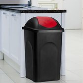 Poubelle poubelle couvercle pliable 60 litres poubelle Prullenbak en plastique Cuisine poubelle maison ( Zwart/rouge)