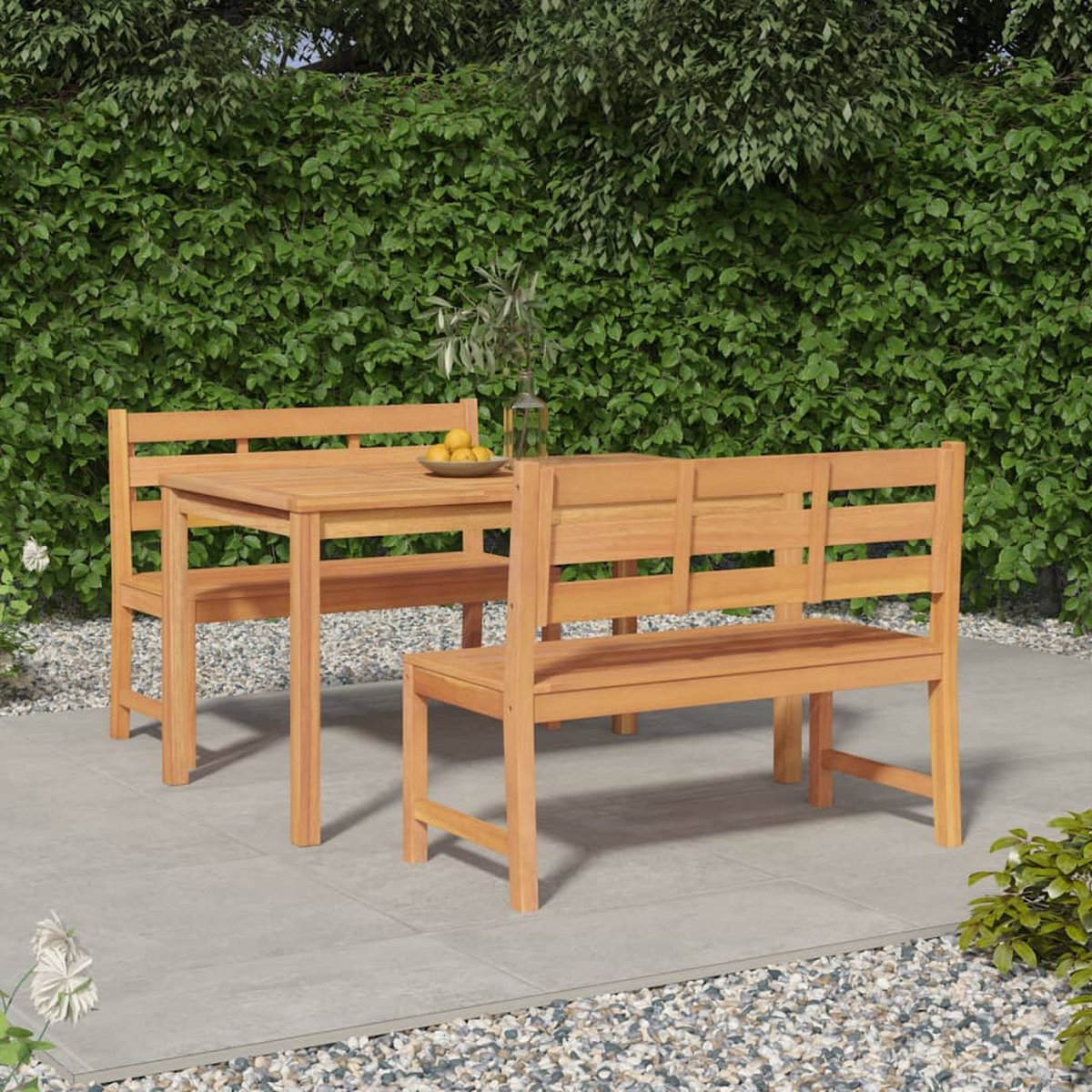The Living Store 3-delige Tuinset massief teakhout - Eetkamerstoel - Teak Hout - Buitentijd - Tuinbank - Tuinmeubles